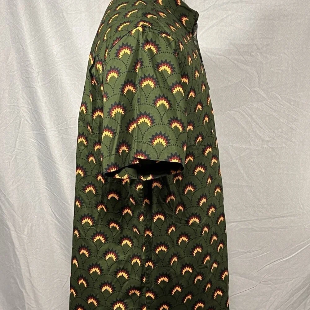 Hurley Mens Large Stretch Button Up Shirt Green Geometric Aztec NWT - Picture 2 of 16